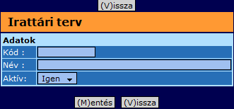 1.2. Kódtáblák kezelése (992) 26. ábra: Kódtáblák kezelése menü A menücsoport az irattári terv létrehozásával, módosításával, importálásával kapcsolatos feladatokat tartalmazza. 1.2.1. Irattári terv karbantartása (9921) 1.