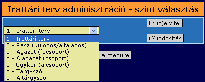 Ha új általános vagy különös részt kívánunk kialakítani, az Irattári terv adminisztráció űrlapon a Rész (általános / különös) szint kiválasztásával a következő képernyőre jutunk. 29.