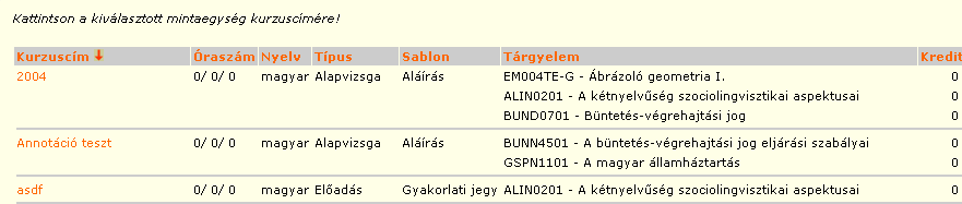 Tanszék menü A Mintaegység mez8 mellett a mintaegységek közül.