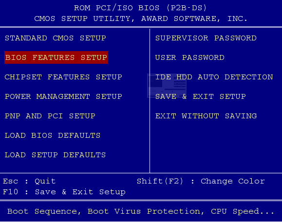 A PhoenixBIOS beállítását is az F2 billentyűvel tudjuk indítani. Majd lépjünk a BIOS FEATURES SETUP -ba!