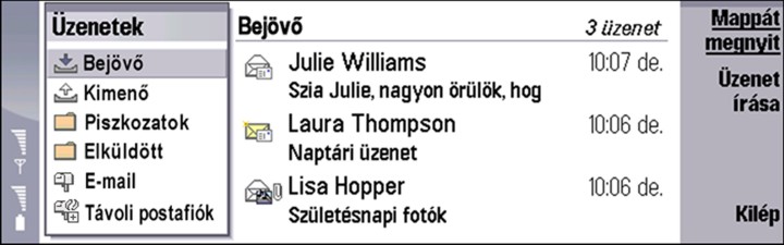 5. Üzenetek Az Üzenetek alkalmazásban szöveges, multimédia, e-mail, fax-, valamint adatokat (például weboldalak könyvjelzőit vagy beállításokat) tartalmazó különleges szöveges üzeneteket hozhatunk