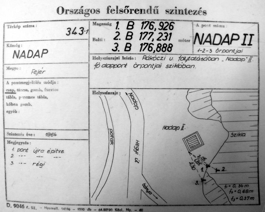 A pontok magasságát az egyértelműség érdekében a magasság után írt Af. (Adria felett) jelöléssel, vagy a magasság elé írt B betűvel (Balti) látták el. 58. ábra. A Nadap II.