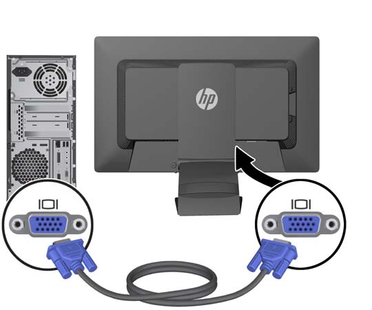 A konfigurációtól függően kösse össze a számítógépet és a monitort DisplayPort, DVI vagy VGA videokábel segítségével. MEGJEGYZÉS: A monitor mind az analóg, mind a digitális bemenetet támogatja.