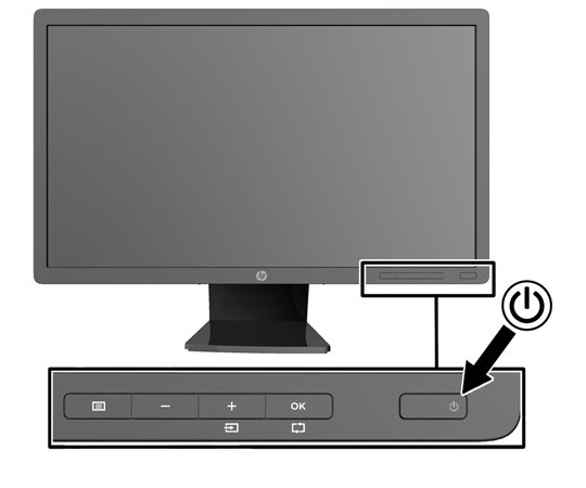 2. A monitor bekapcsolásához nyomja meg a bekapcsoló gombot az előlapon. VIGYÁZAT! Azokat a monitorokat, amelyeket ugyanazt a képet mutatják hosszú időn keresztül, a képbeégés veszélye fenyegeti.