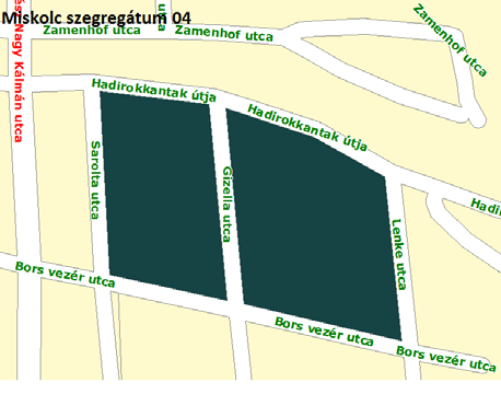 Szegregátum főbb jellemzői A szegregátum még a KSH 2011. évi felmérésében szerepelt, azóta azonban felszámolásra került. d) 4. szegregátum: Hadirokkantak útja - Lenke u. - Bors vezér u. - Sarolta u.