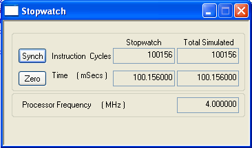 Nyissa meg a stopper ablakot (Debugger StopWatch)! Helyezzen el töréspontot a btg PORTB, 0 programsorra! Töltse fel TIME regiszter (0x60) értékét a kívánt értékkel!