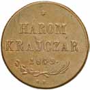 464 465 464. 10 krajcár 1848 K.B. H.: 2093 ÉH: 1429 (Ag) 3,90 g R! good EF 150 465. 3 krajcár 1849 N.B. H.: 2095 ÉH: 1431 (Cu) 25,85 g good EF 40 Ferenc József (1848 1916) 466 467 468 466.