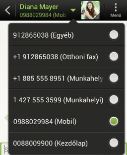 54 Üzenetek Válaszadás a partner másik telefonszámára Ha egy partnerének több telefonszáma van a HTC One V készüléken tárolva, a felhasznált számot látja a partner neve alatt.