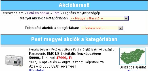 A 2. és 3. szint/oldal lenyíló menükkel érhető el. Az első listából a megyét választhatja ki a látogató.