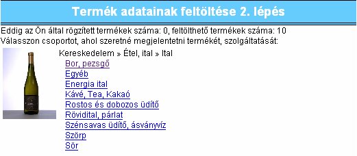 Termék adatainak bevitele 1. Első lépésben ki kell választani melyik képpel szeretnénk a terméket megjeleníteni.