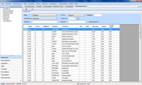 Raktárkezelés Az EVO szoftver több raktár párhuzamos kezelését támogatja.