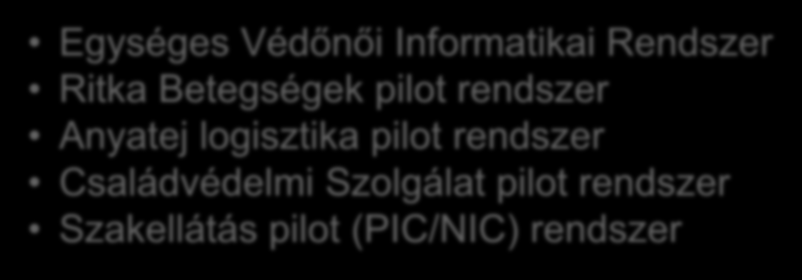 Szakmai infromációs rendszerek (bevezetés alatt) Egységes Védőnői Informatikai Rendszer Ritka Betegségek pilot