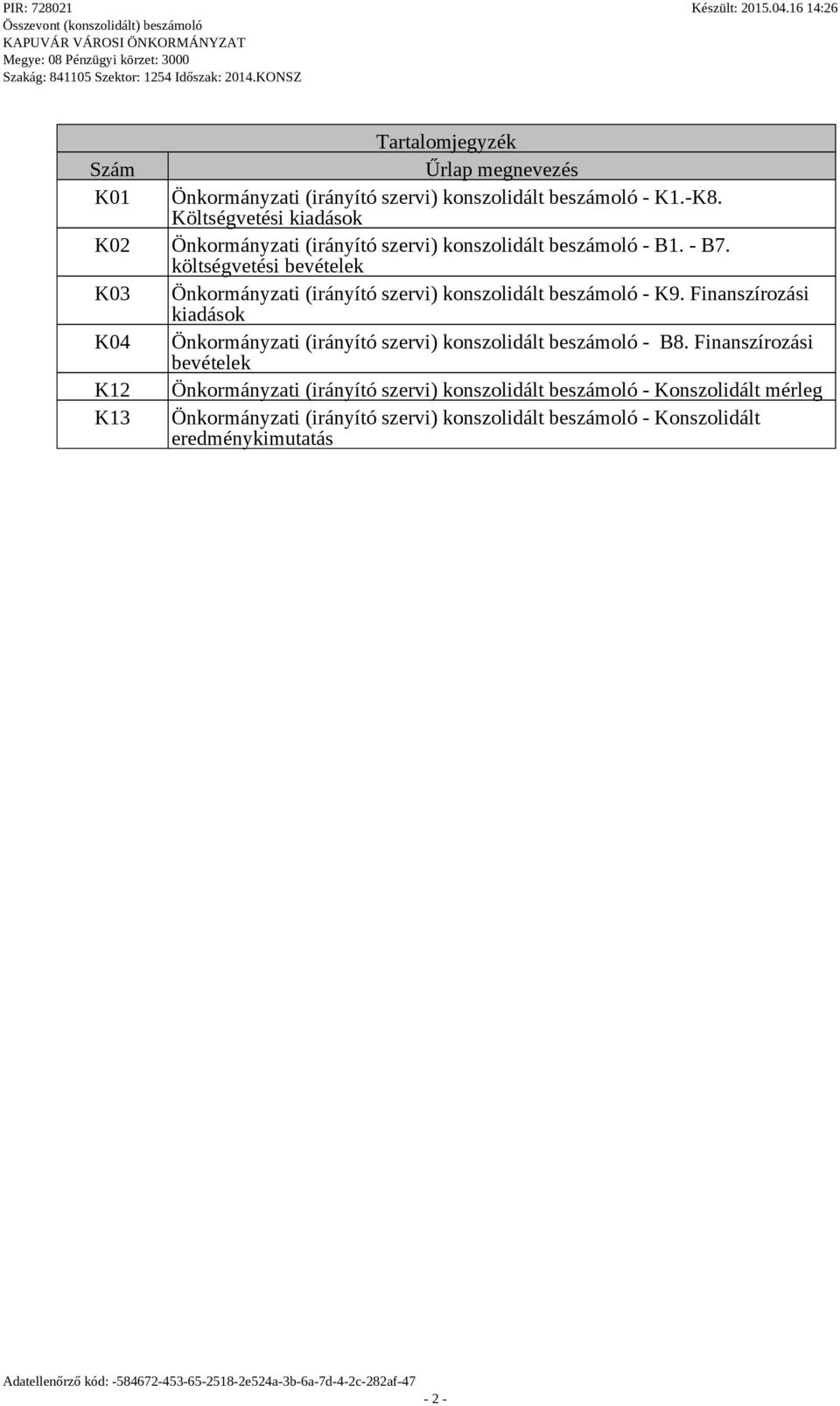 költségvetési bevételek K03 Önkormányzati (irányító szervi) konszolidált beszámoló - K9.