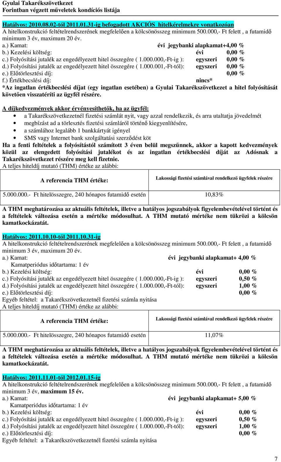 ) Folyósítási jutalék az engedélyezett hitel összegére ( 1.000.001,-Ft-tól): egyszeri 0,00 % e.) Elıtörlesztési díj: 0,00 % f.