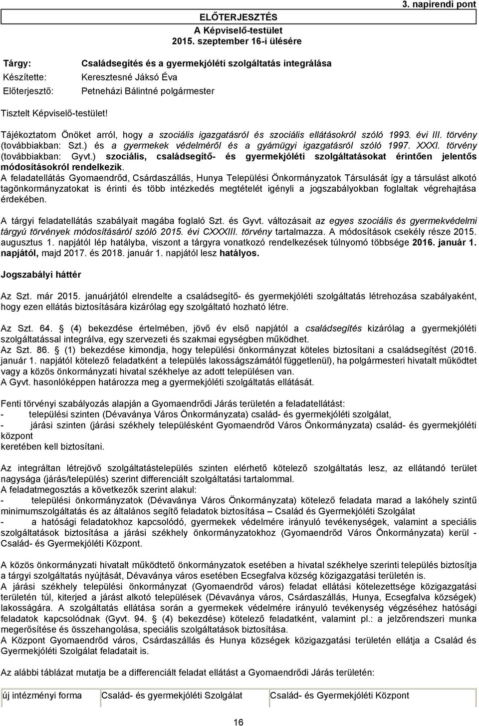 Tájékoztatom Önöket arról, hogy a szociális igazgatásról és szociális ellátásokról szóló 1993. évi III. törvény (továbbiakban: Szt.) és a gyermekek védelméről és a gyámügyi igazgatásról szóló 1997.