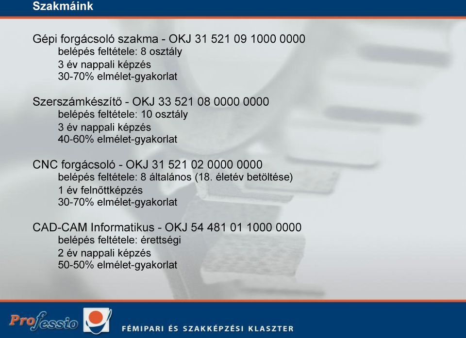 elmélet-gyakorlat CNC forgácsoló - OKJ 31 521 02 0000 0000 belépés feltétele: 8 általános (18.