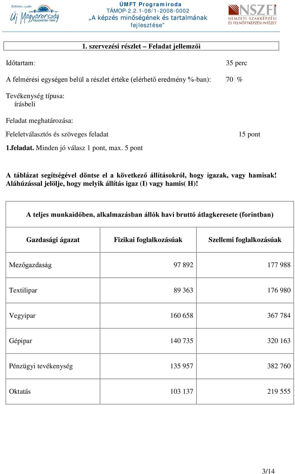 5 pont A táblázat segítségével döntse el a következő állításokról, hogy igazak, vagy hamisak! Aláhúzással jelölje, hogy melyik állítás igaz (I) vagy hamis( )!