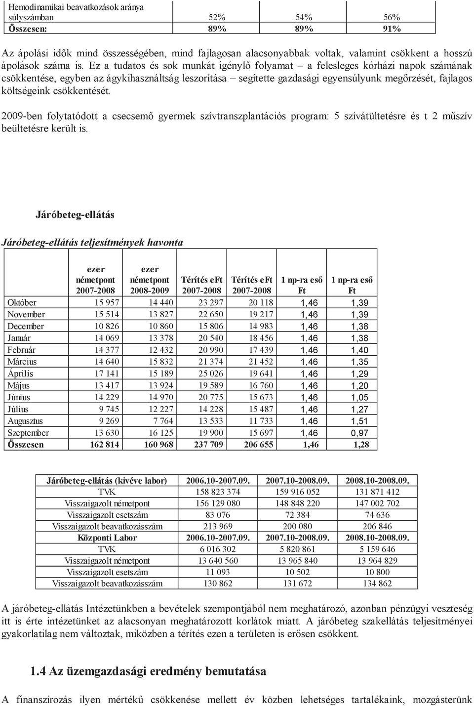 csökkentését. 2009-ben folytatódott a csecsemő gyermek szívtranszplantációs program: 5 szívátültetésre és t 2 műszív beültetésre került is.