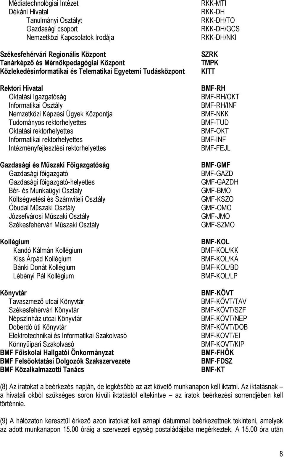 rektorhelyettes Informatikai rektorhelyettes Intézményfejlesztési rektorhelyettes Gazdasági és Műszaki Főigazgatóság Gazdasági főigazgató Gazdasági főigazgató-helyettes Bér- és Munkaügyi Osztály