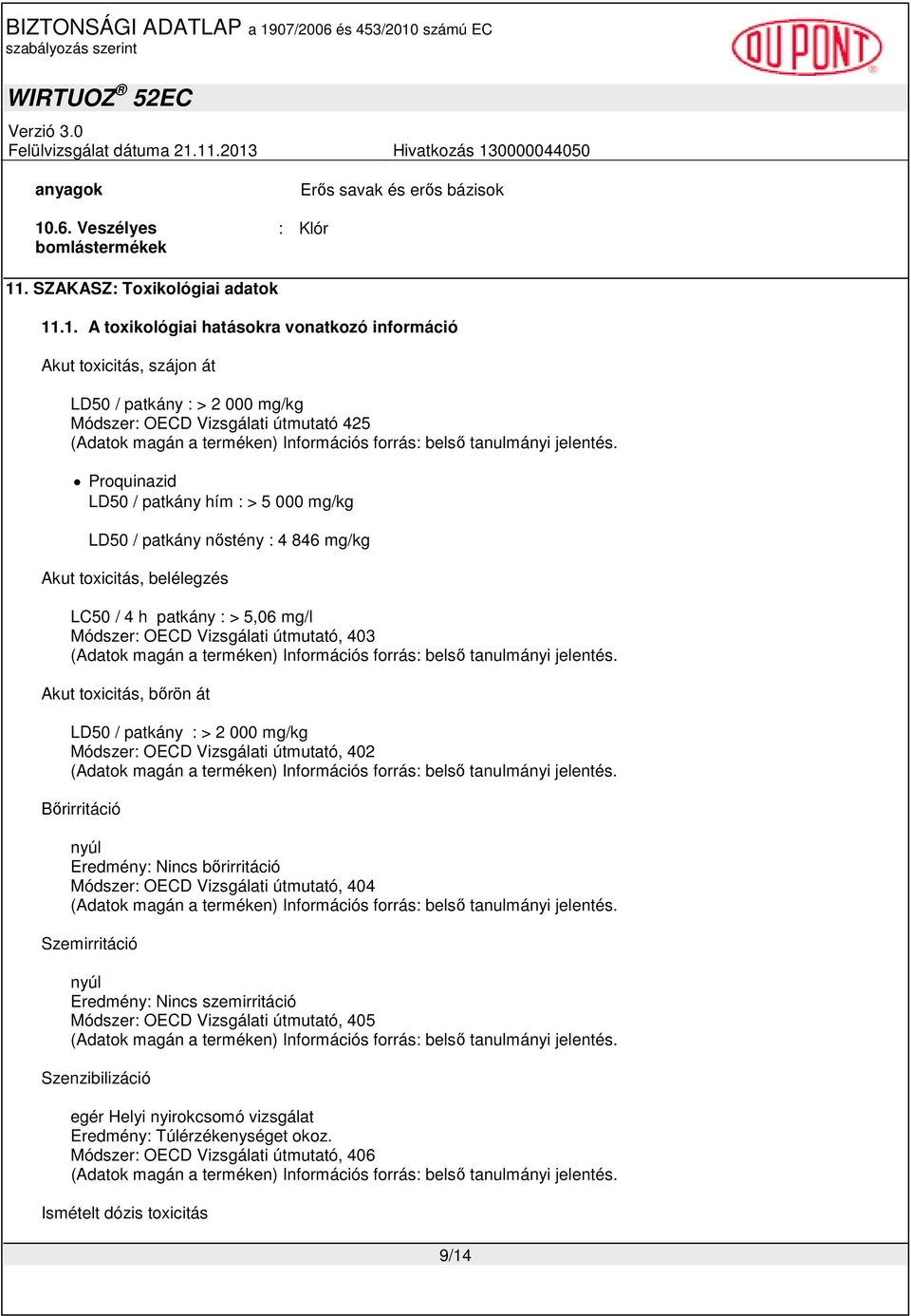 . SZAKASZ: Toxikológiai adatok 11