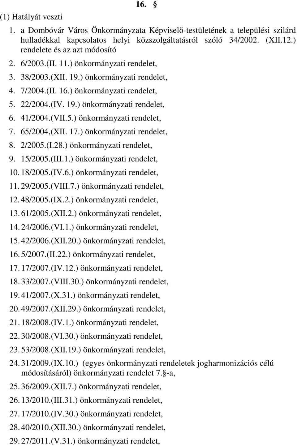 41/2004.(VII.5.) önkormányzati rendelet, 7. 65/2004,(XII. 17.) önkormányzati rendelet, 8. 2/2005.(I.28.) önkormányzati rendelet, 9. 15/2005.(III.1.) önkormányzati rendelet, 10. 18/2005.(IV.6.) önkormányzati rendelet, 11.