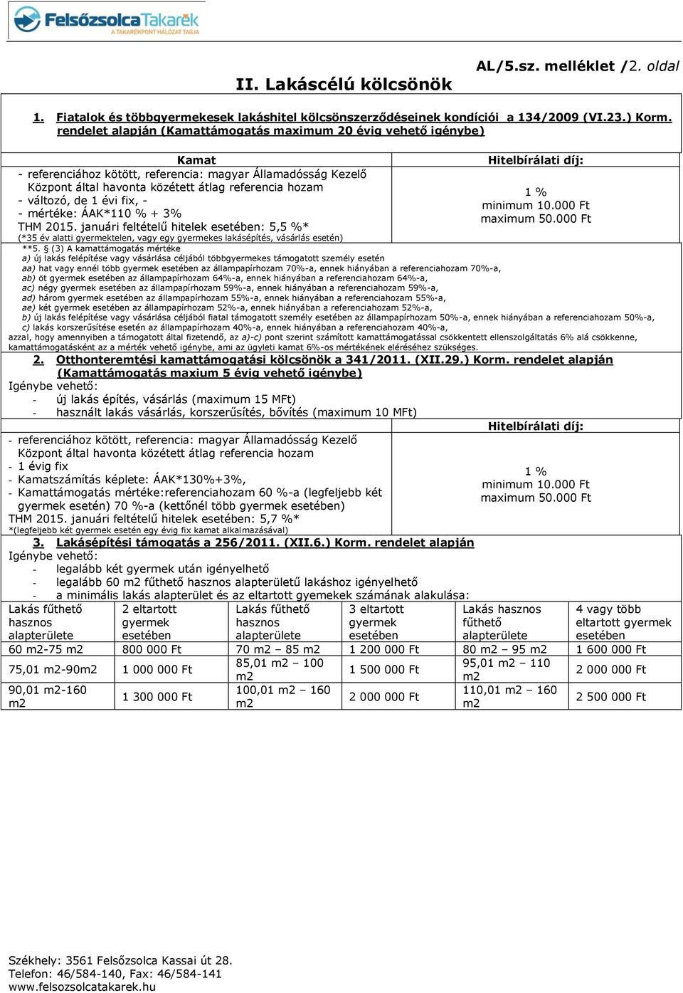 de 1 évi fix, - - mértéke: ÁAK*110 % + 3% THM 2015.