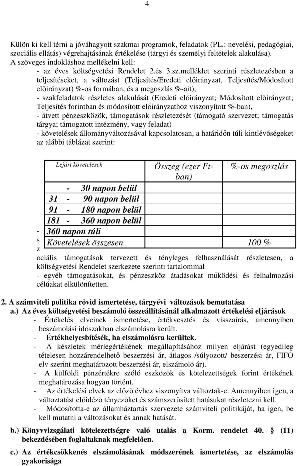 Teljesítés/Módosított előirányzat) %-os formában, és a megoszlás %-ait), - szakfeladatok részletes alakulását (Eredeti előirányzat; Módosított előirányzat; Teljesítés forintban és módosított