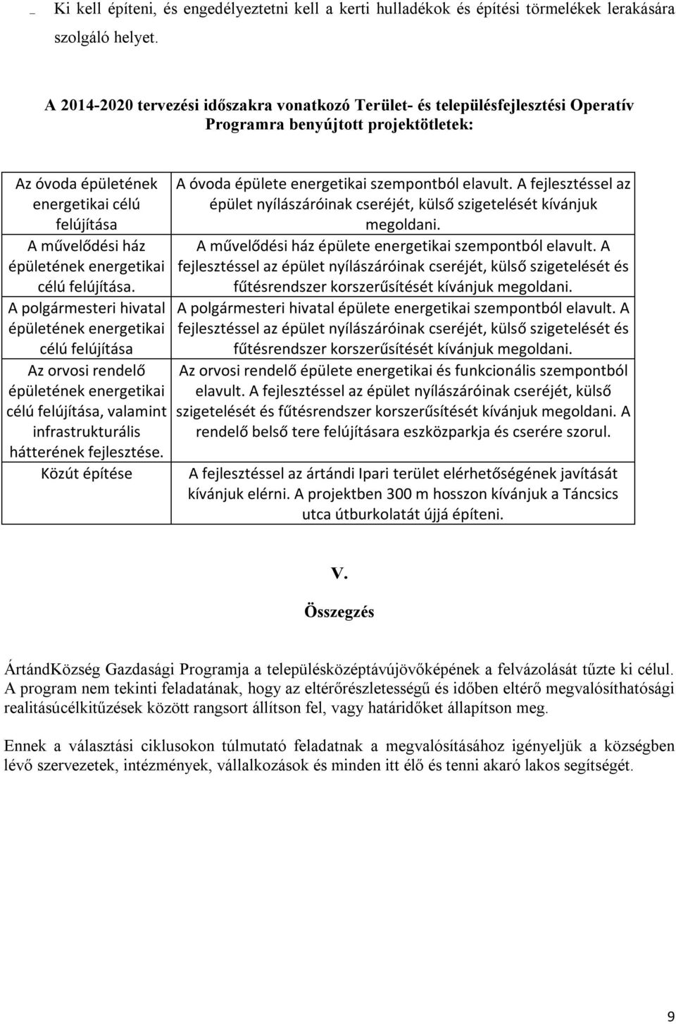 energetikai célú felújítása. A polgármesteri hivatal épületének energetikai célú felújítása Az orvosi rendelő épületének energetikai célú felújítása, valamint infrastrukturális hátterének fejlesztése.