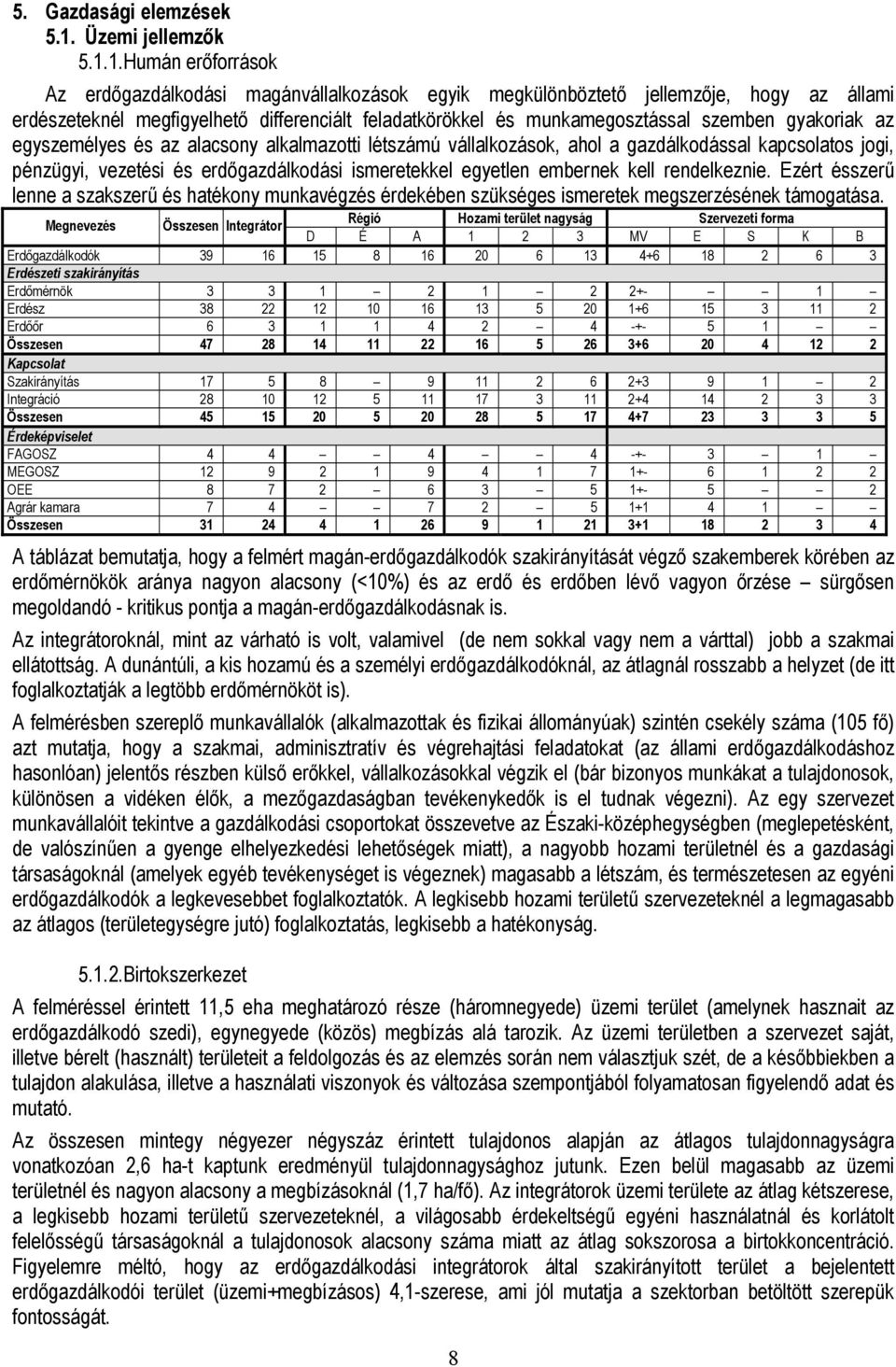 1.Humán erőforrások Az erdőgazdálkodási magánvállalkozások egyik megkülönböztető jellemzője, hogy az állami erdészeteknél megfigyelhető differenciált feladatkörökkel és munkamegosztással szemben