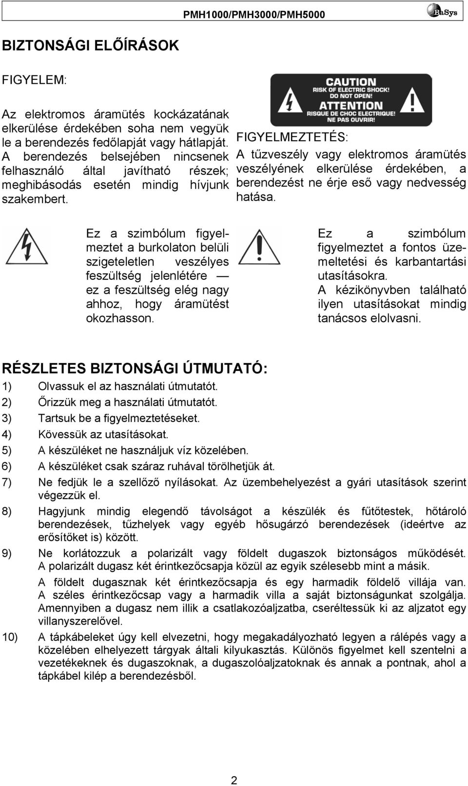 FIGYELMEZTETÉS: A tűzveszély vagy elektromos áramütés veszélyének elkerülése érdekében, a berendezést ne érje eső vagy nedvesség hatása.