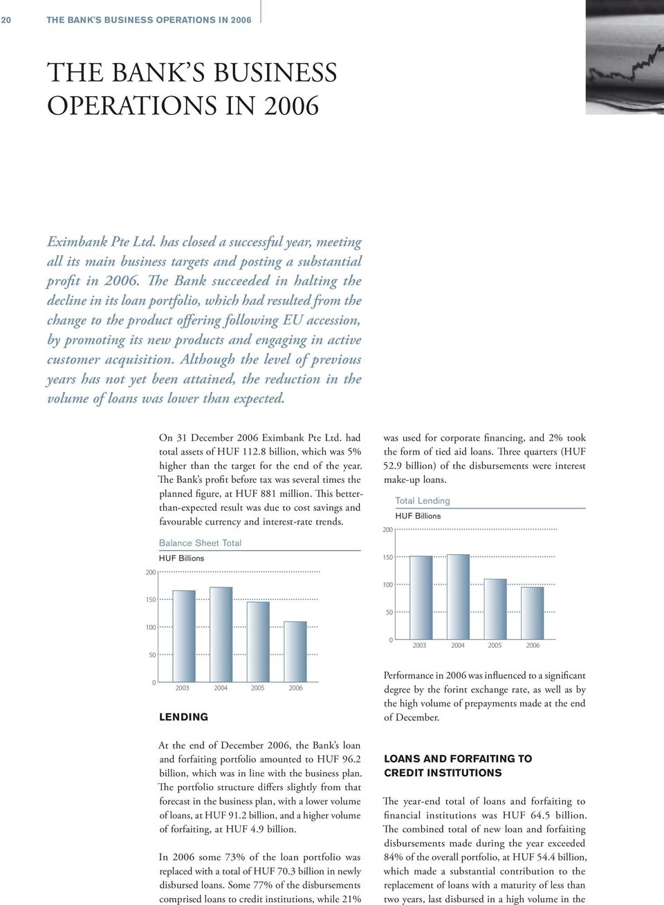 The Bank succeeded in halting the decline in its loan portfolio, which had resulted from the change to the product offering following EU accession, by promoting its new products and engaging in