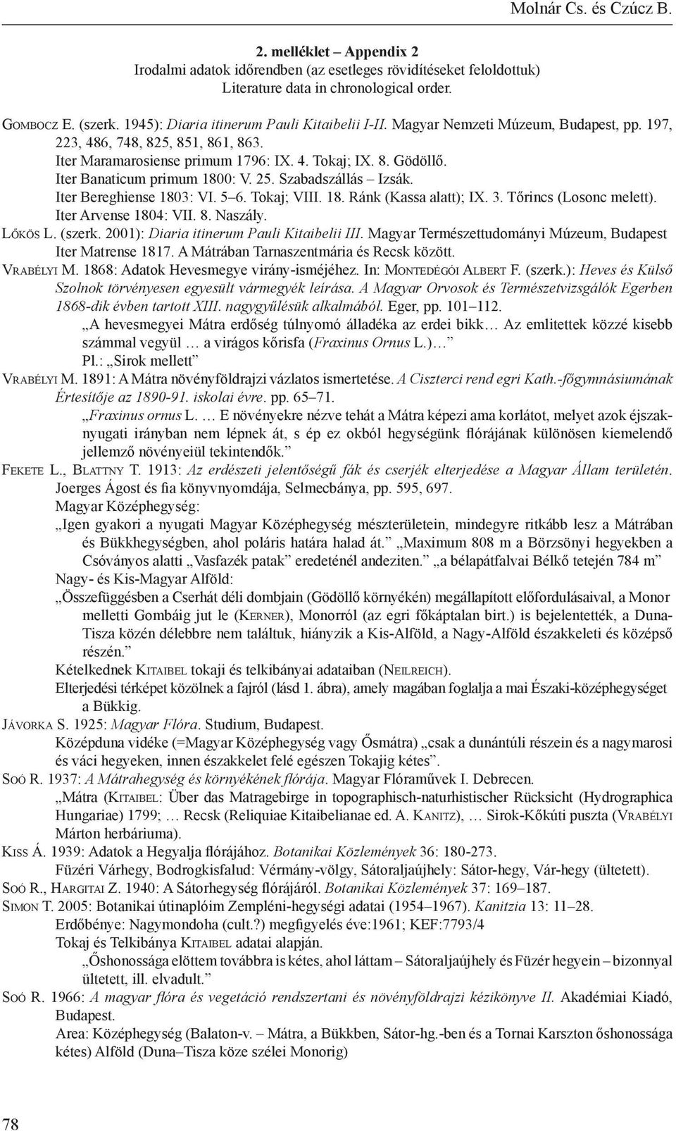 Iter Banaticum primum 1800: V. 25. Szabadszállás Izsák. Iter Bereghiense 1803: VI. 5 6. Tokaj; VIII. 18. Ránk (Kassa alatt); IX. 3. Tőrincs (Losonc melett). Iter Arvense 1804: VII. 8. Naszály.