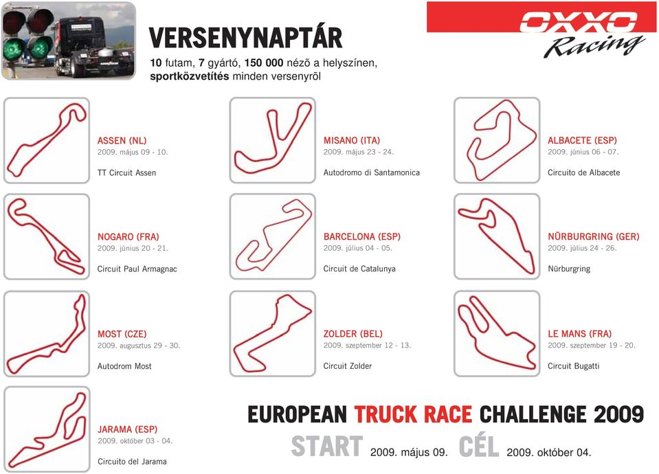 Circuit de Catalunya NÜRBURGRING (GER) 2009. július 24-26. Nürburgring MOST (CZE) 2009. augusztus 29-30. Autodrom Most ZOLDER (BEL) 2009. szeptember 12-13.