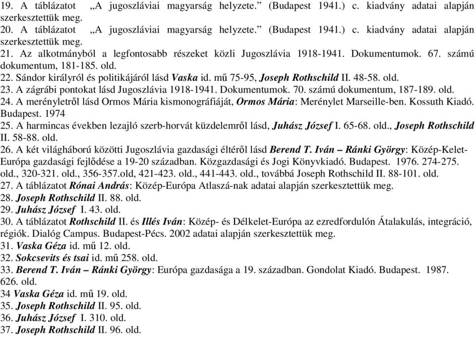 mű 75-95, Joseph Rothschild II. 48-58. old. 23. A zágrábi pontokat lásd Jugoszlávia 1918-1941. Dokumentumok. 70. számú dokumentum, 187-189. old. 24.