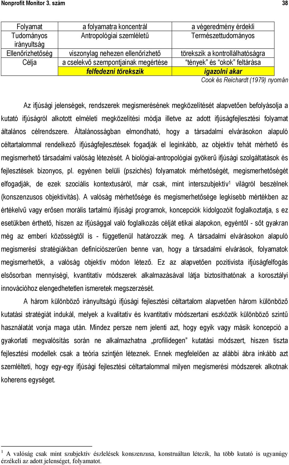 kontrollálhatóságra Célja a cselekvő szempontjainak megértése tények és okok feltárása felfedezni törekszik igazolni akar Cook és Reichardt (1979) nyomán Az ifjúsági jelenségek, rendszerek