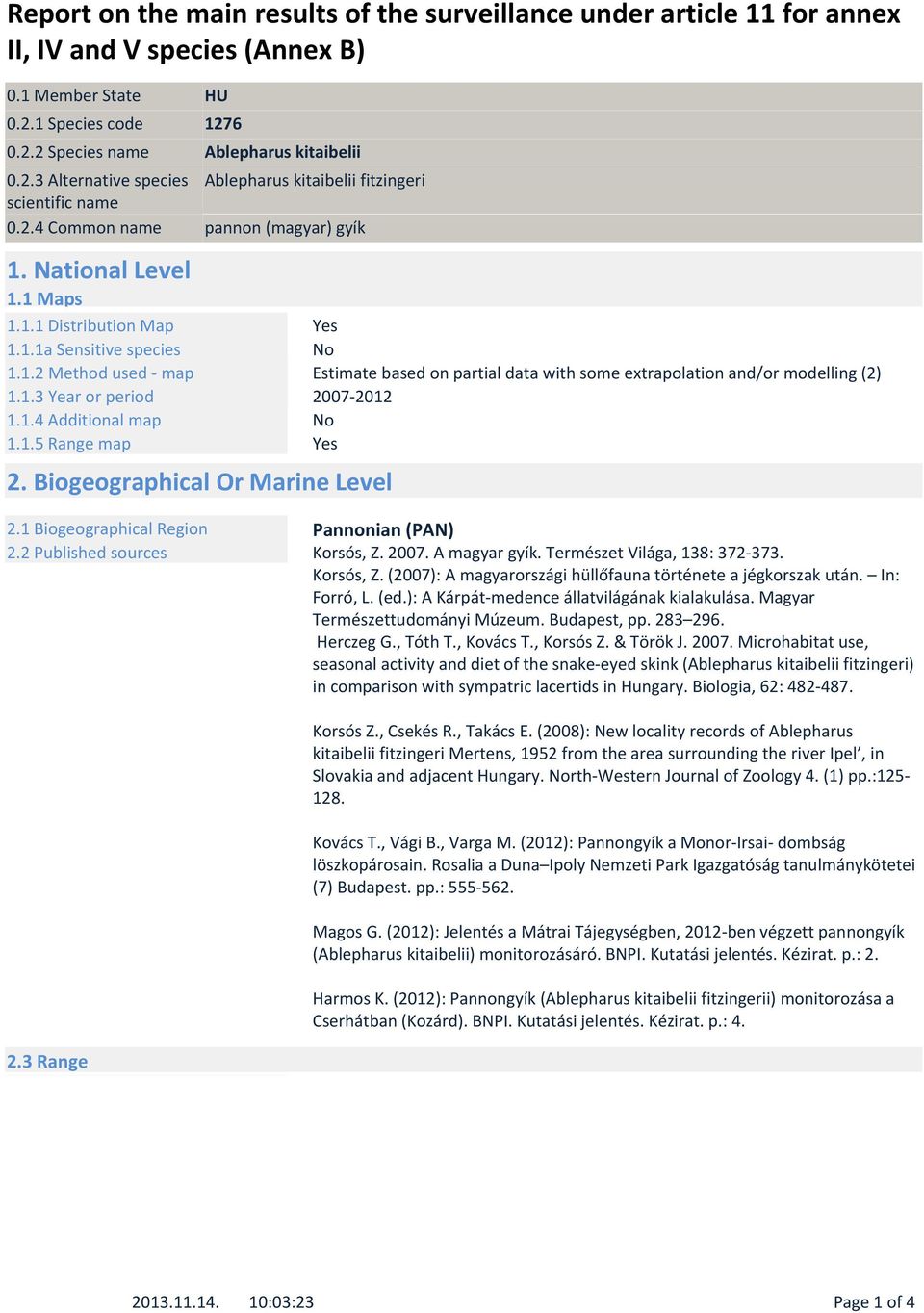 1.4 Additional map No 1.1.5 Range map Yes 2. Biogeographical Or Marine Level 2.1 Biogeographical Region Pannonian (PAN) 2.2 Published sources Korsós, Z. 2007. A magyar gyík.