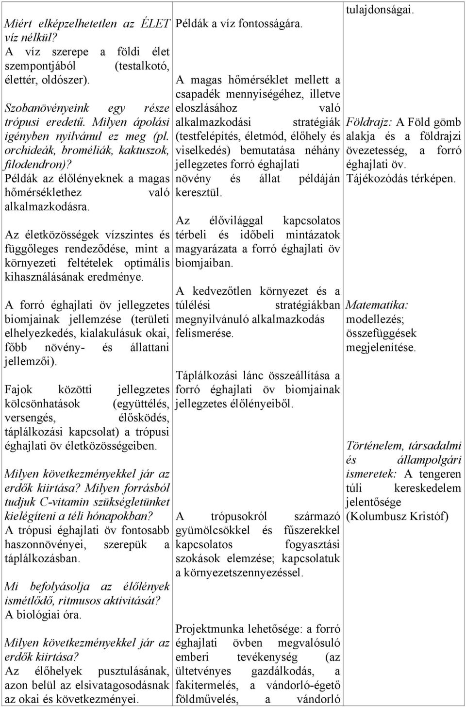 való Az életközösségek vízszintes és függőleges rendeződése, mint a környezeti feltételek optimális kihasználásának eredménye.