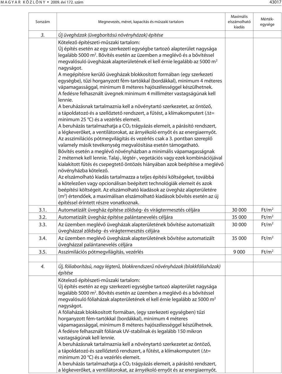 Bõvítés esetén az üzemben a meglévõ és a bõvítéssel meg valósuló üvegházak alapterületének el kell érnie legalább az 5000 m 2 nagyságot.