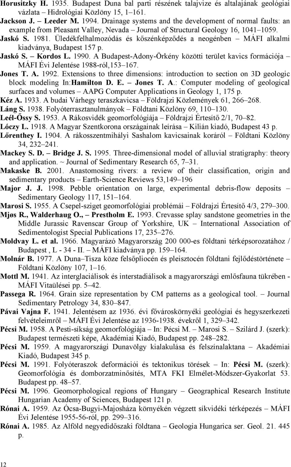 Üledékfelhalmozódás és kőszénképződés a neogénben MÁFI alkalmi kiadványa, Budapest 157 p. Jaskó S. Kordos L. 1990.