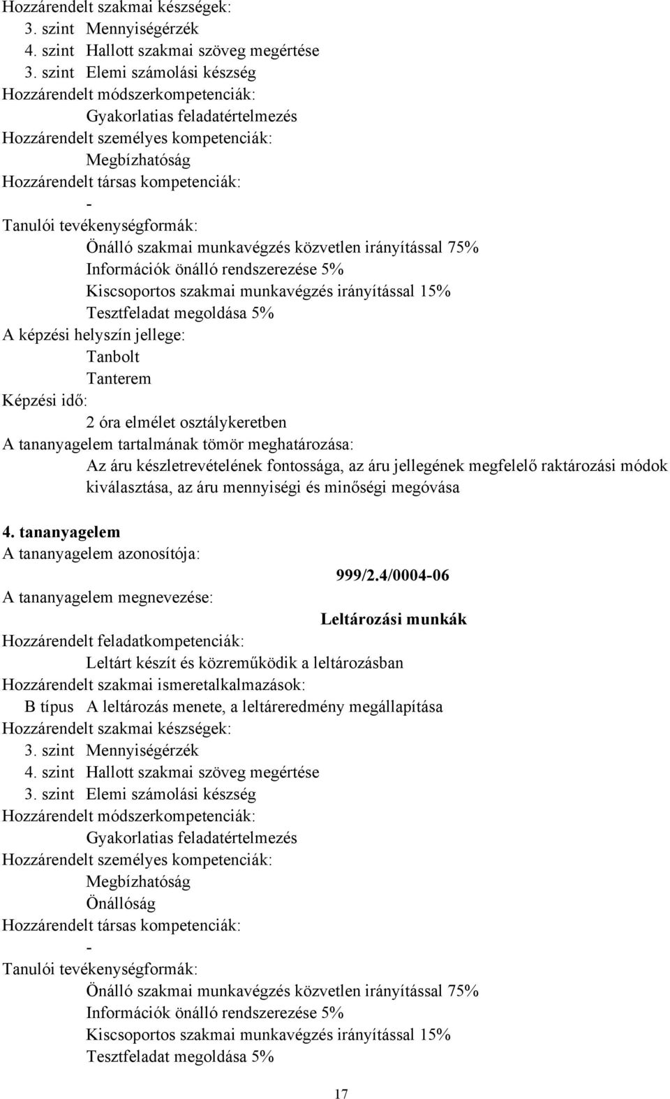 irányítással 15% Tesztfeladat megoldása 5% Tanbolt Tanterem 2 óra elmélet osztálykeretben Az áru készletrevételének fontossága, az áru jellegének megfelelő raktározási módok kiválasztása, az áru