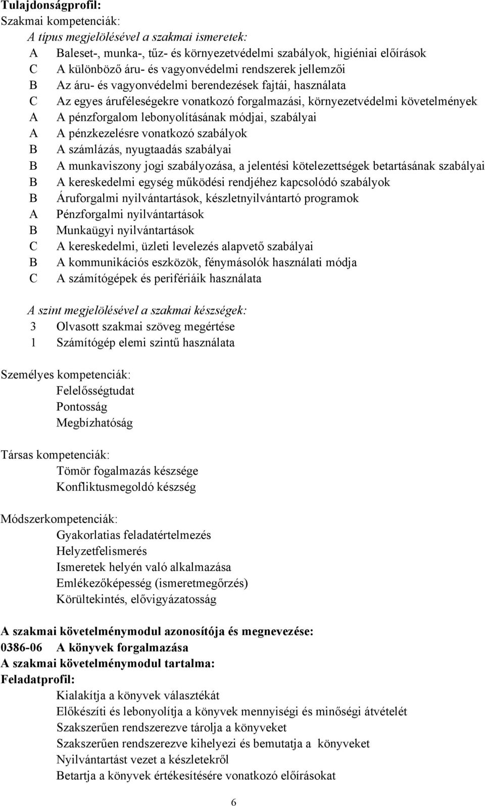 módjai, szabályai A A pénzkezelésre vonatkozó szabályok B A számlázás, nyugtaadás szabályai B A munkaviszony jogi szabályozása, a jelentési kötelezettségek betartásának szabályai B A kereskedelmi