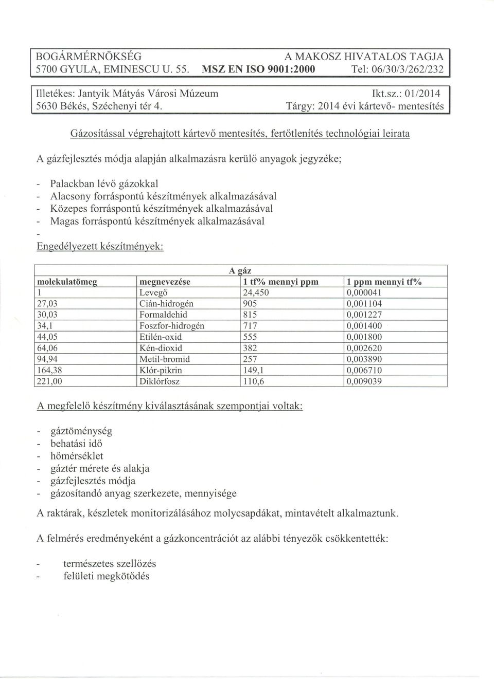 Palackban lévő gázokkal - Alacsony forráspontú készítmények alkalmazásával - Közepes forráspontú készítmények alkalmazásával - Magas forráspontú készítmények alkalmazásával Engedélyezett