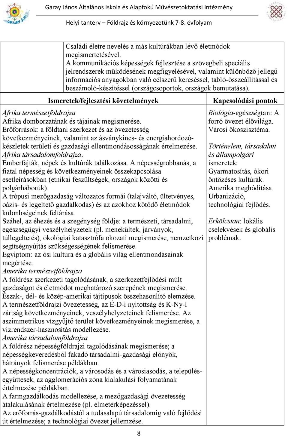 tabló-összeállítással és beszámoló-készítéssel (országcsoportok, országok bemutatása). Afrika természetföldrajza Afrika domborzatának és tájainak megismerése.