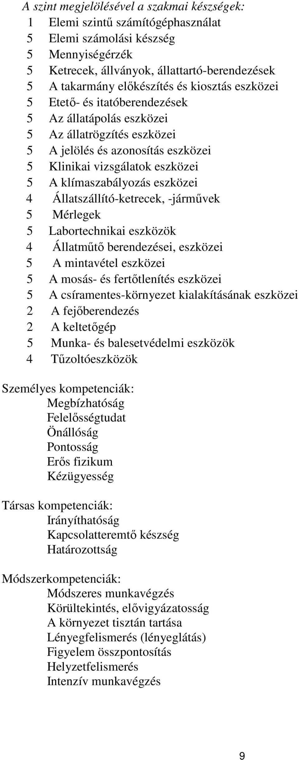 4 Állatszállító-ketrecek, -járművek 5 Mérlegek 5 Labortechnikai eszközök 4 Állatműtő berendezései, eszközei 5 A mintavétel eszközei 5 A mosás- és fertőtlenítés eszközei 5 A csíramentes-környezet