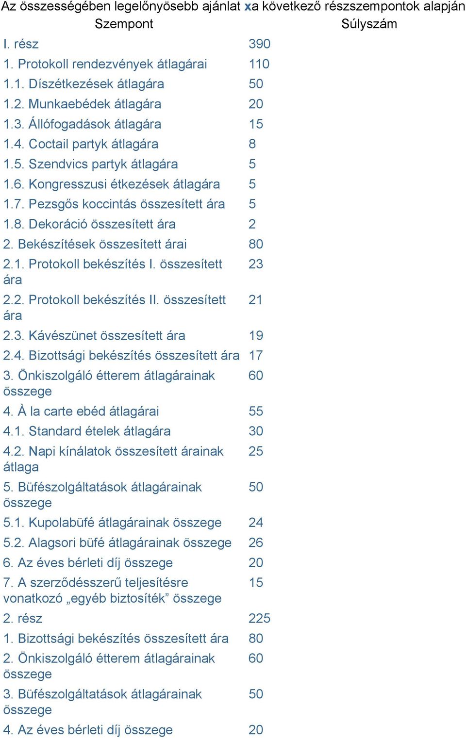 Pezsgős koccintás összesített ára 5 1.8. Dekoráció összesített ára 2 2. Bekészítések összesített árai 80 2.1. Protokoll bekészítés I. összesített ára 2.2. Protokoll bekészítés II.