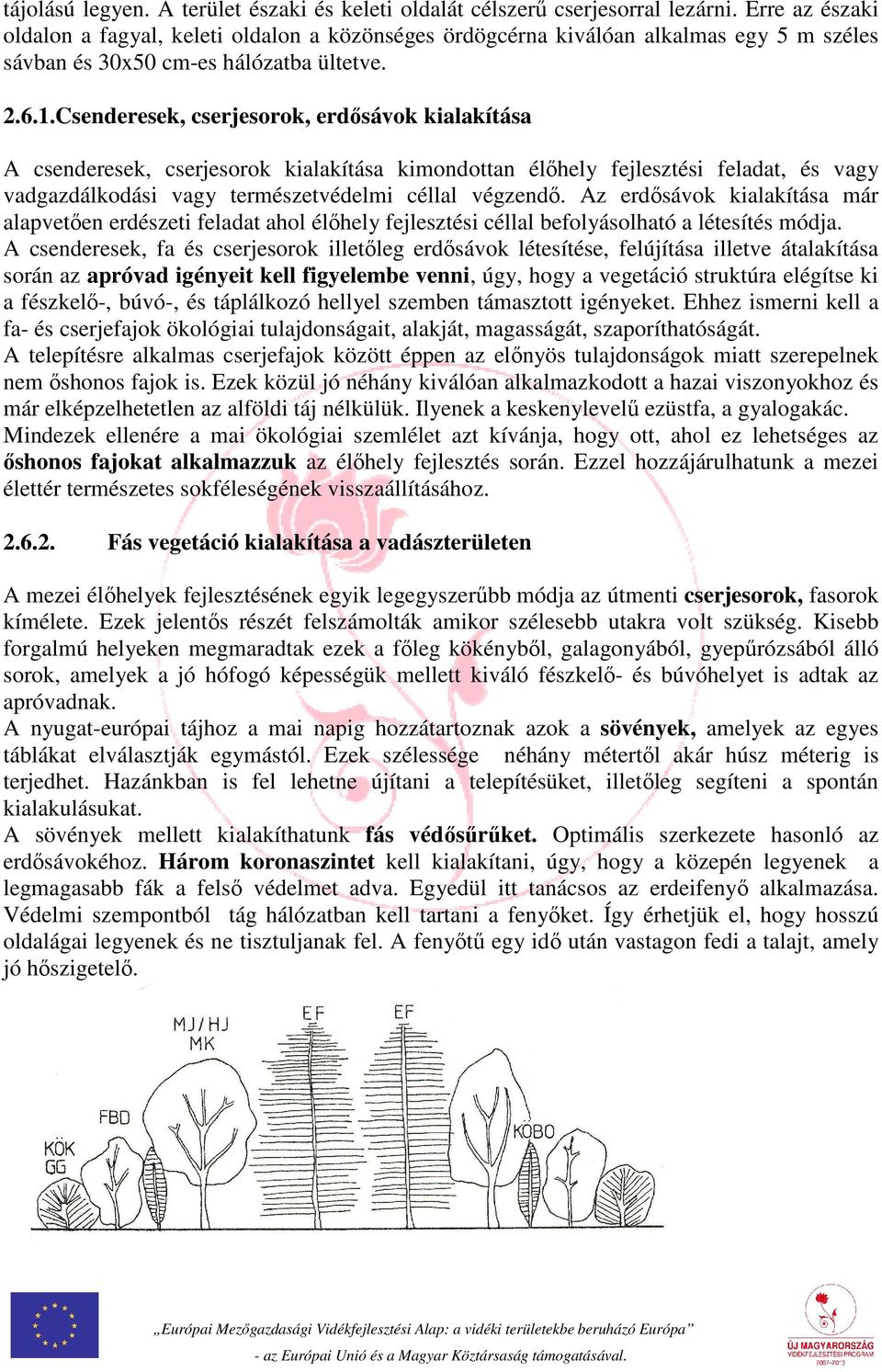 Csenderesek, cserjesorok, erdősávok kialakítása A csenderesek, cserjesorok kialakítása kimondottan élőhely fejlesztési feladat, és vagy vadgazdálkodási vagy természetvédelmi céllal végzendő.