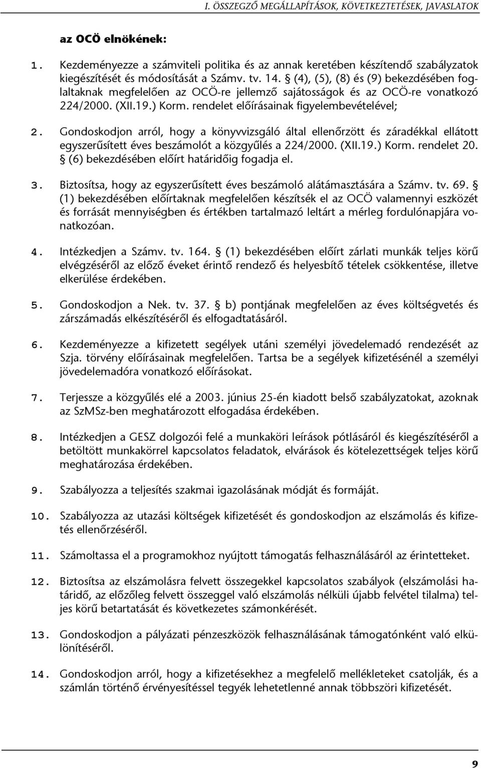 Gondoskodjon arról, hogy a könyvvizsgáló által ellenőrzött és záradékkal ellátott egyszerűsített éves beszámolót a közgyűlés a 224/2000. (XII.19.) Korm. rendelet 20.