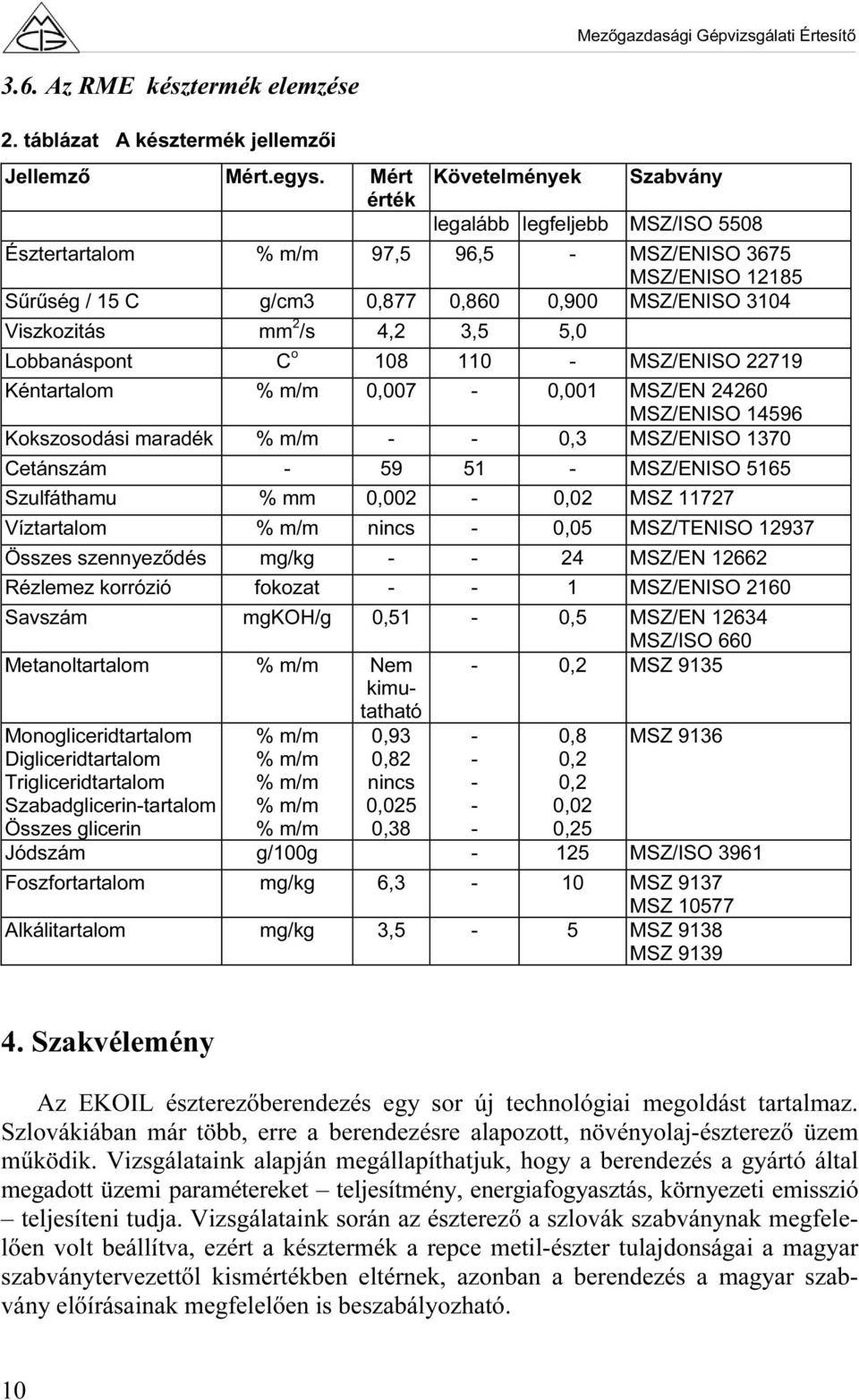 2 /s 4,2 3,5 5,0 Lobbanáspont C o 108 110 - MSZ/ENISO 22719 Kéntartalom % m/m 0,007-0,001 MSZ/EN 24260 MSZ/ENISO 14596 Kokszosodási maradék % m/m - - 0,3 MSZ/ENISO 1370 Cetánszám - 59 51 - MSZ/ENISO