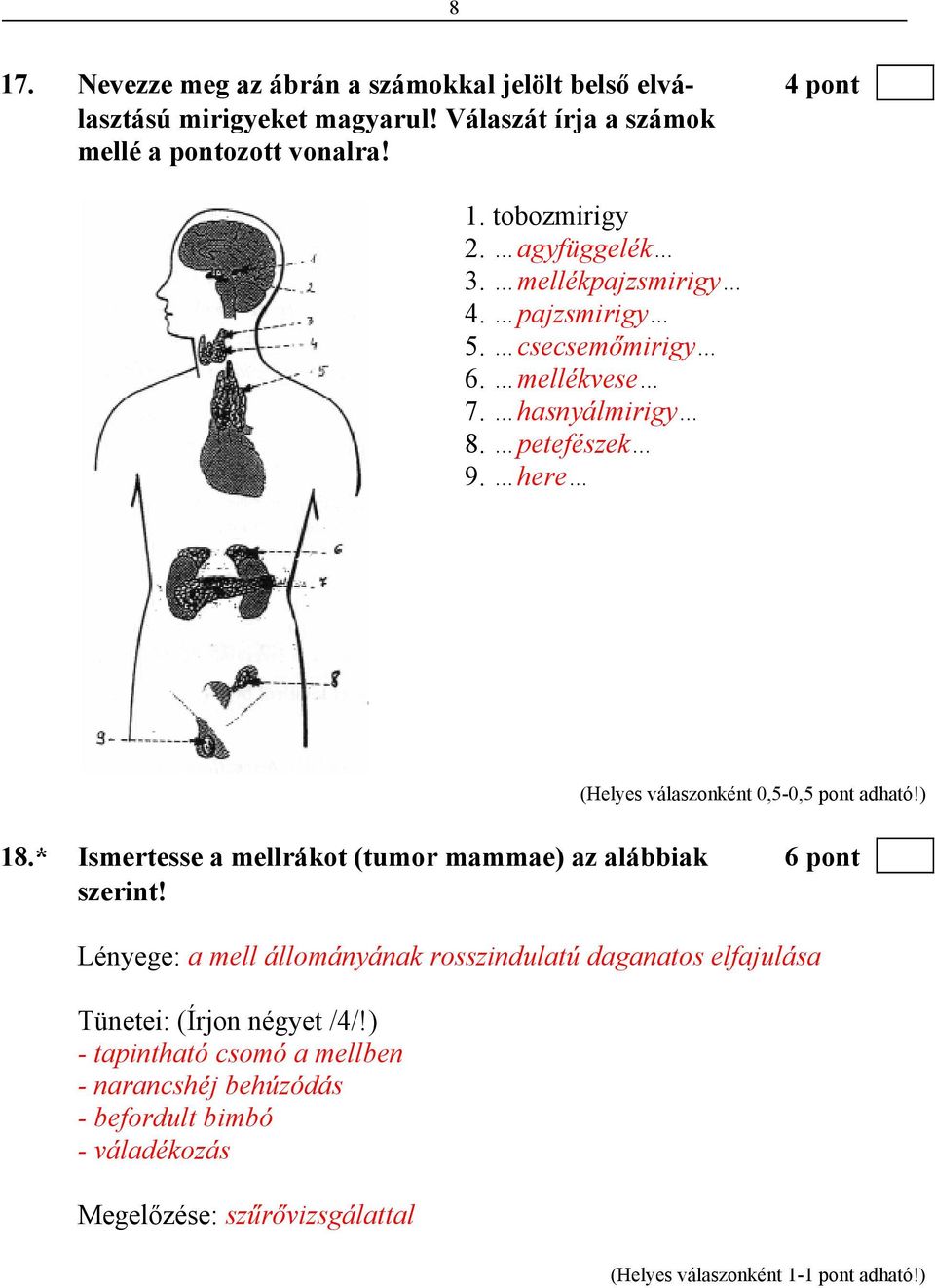 mellékvese 7. hasnyálmirigy 8. petefészek 9. here 18.* Ismertesse a mellrákot (tumor mammae) az alábbiak 6 pont szerint!