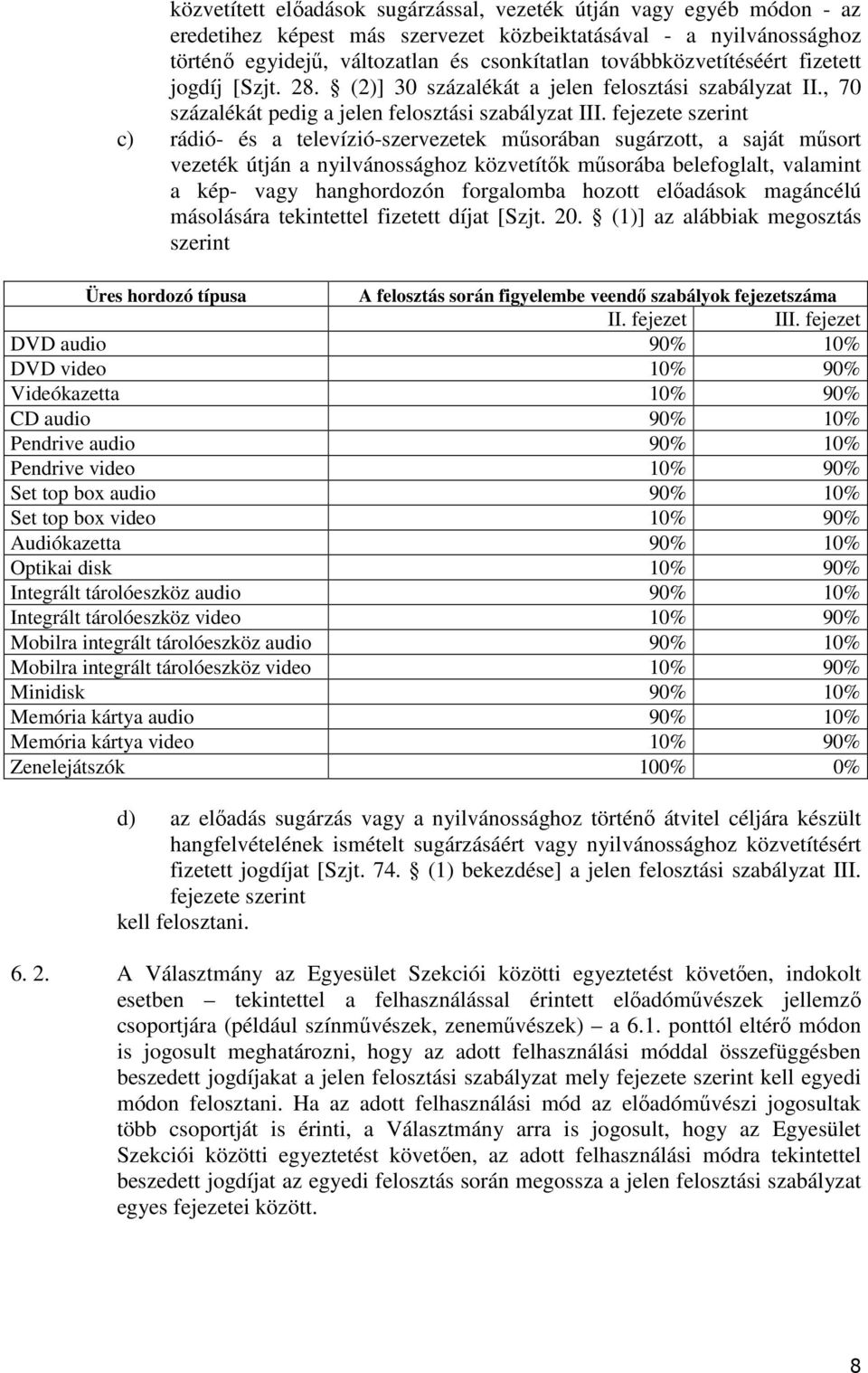 fejezete szerint c) rádió- és a televízió-szervezetek műsorában sugárzott, a saját műsort vezeték útján a nyilvánossághoz közvetítők műsorába belefoglalt, valamint a kép- vagy hanghordozón forgalomba